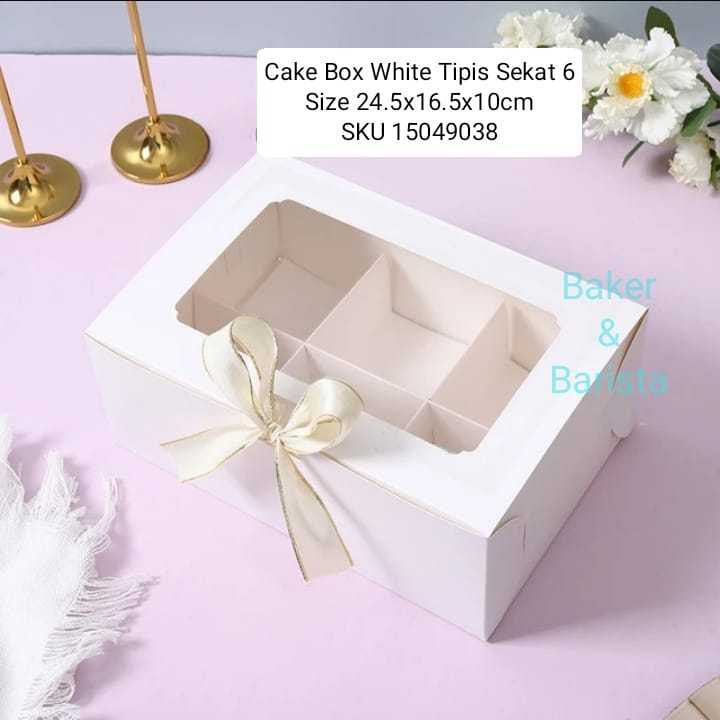 

Cake Box White Tipis Sekat 6 dessert box kotak kue Bolu Potong Gift dessert box kue impor