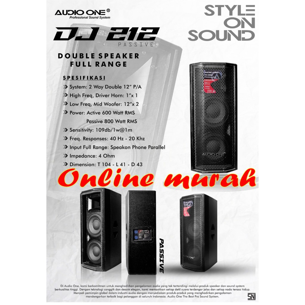 speaker pasif audio one dj212 / dj 212 12 inch x 2 double 2 buah full range