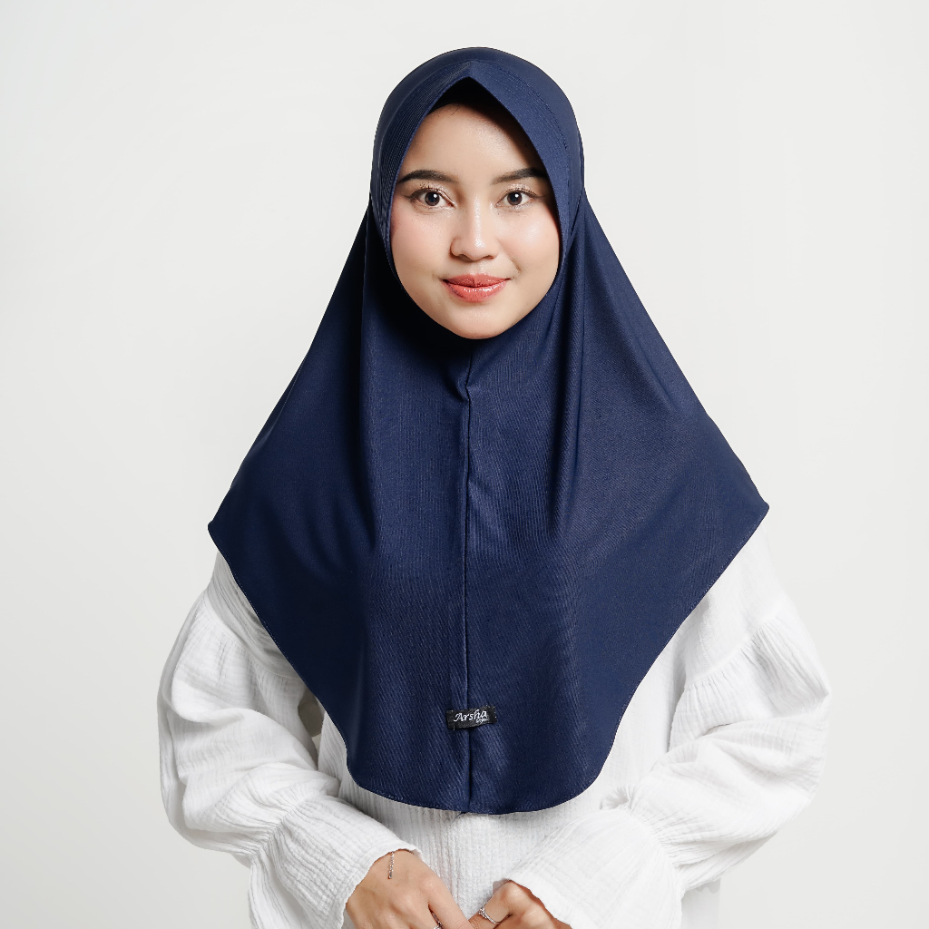 ARSHA - Hijab Bergo Instan Oval size L bahan Jersey Biru Navy