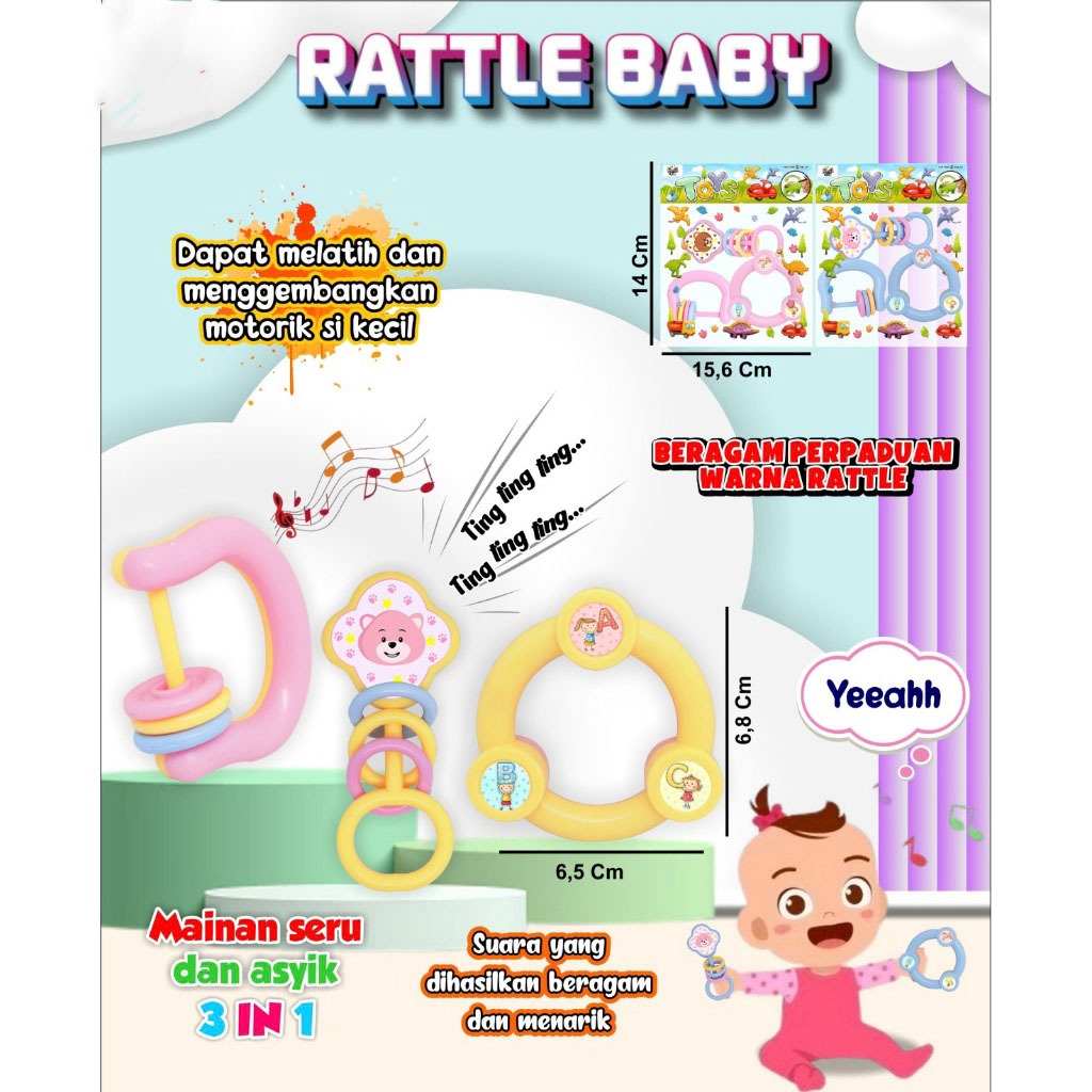 Mainan Edukasi Anak Isi 3 Pcs Ratle Bayi