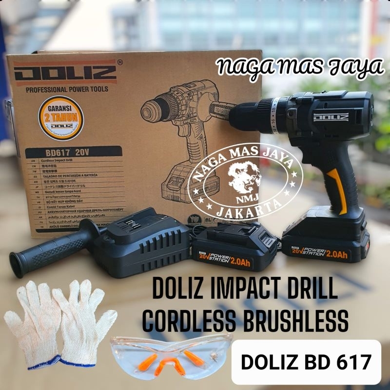 MESIN BOR 13MM CORDLESS BRUSHLESS DOLIZ BD 617 / MESIN BOR BATERAI 13 MM DOLIZ BD 617 BD617