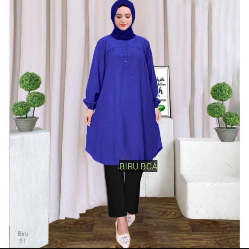 TUNIK KATUN VISCOSE POLOS JUMBO WARNA BIRU BCA