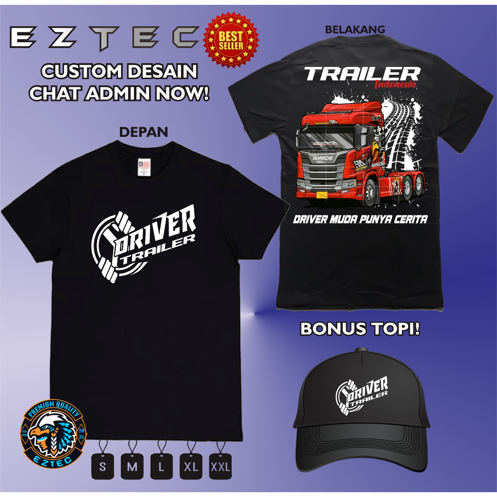 KAOS DRIVER TRAILER INDONESIA BONUS TOPI VARCITY APPAREL