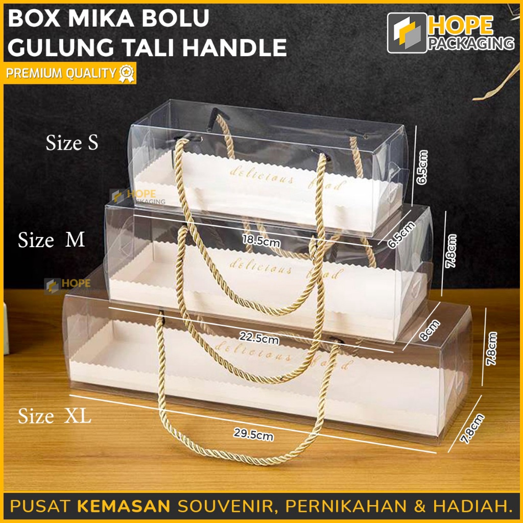 

DISKON AKHIR BULAN Box Mika Bolu Gulung Roll Cake Tali Kotak Roll Cake Tart Box Kue Hampers Mika Handle Tali Gold Dus Mika Transparan Box Mika Kue Mika Bolu Gulung