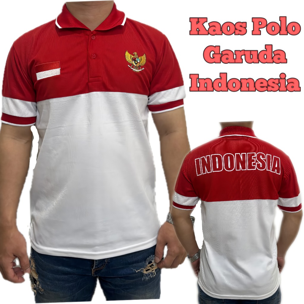 POLO SHIRT 17 AGUSTUS / KAOS KERAH GARUDA INDONESIA / BAJU MERAH PUTIH BORDIR GARUDA