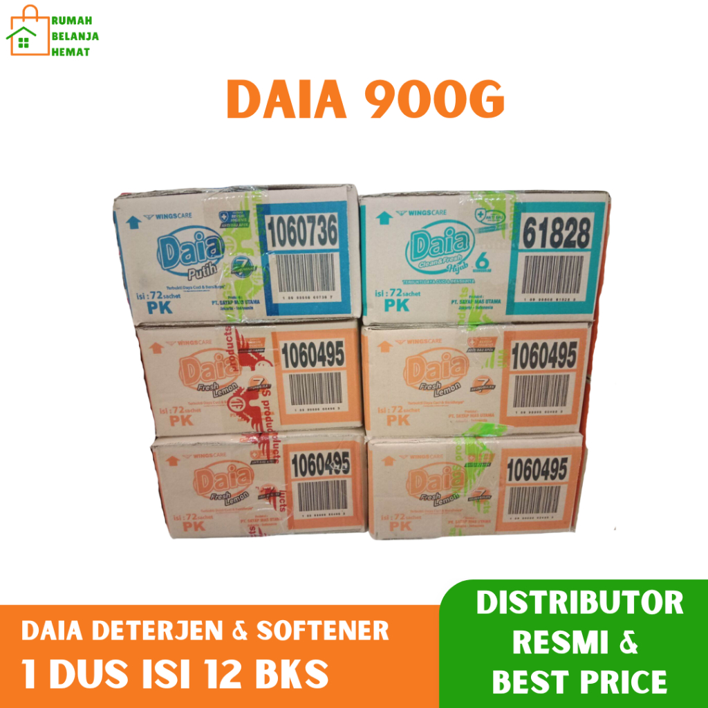 Daia 900 Deterjen Bubuk Detergent Powder Sabun Cuci Pakaian Wangi Bunga Jeruk Nipis Kemasan Dus isi 