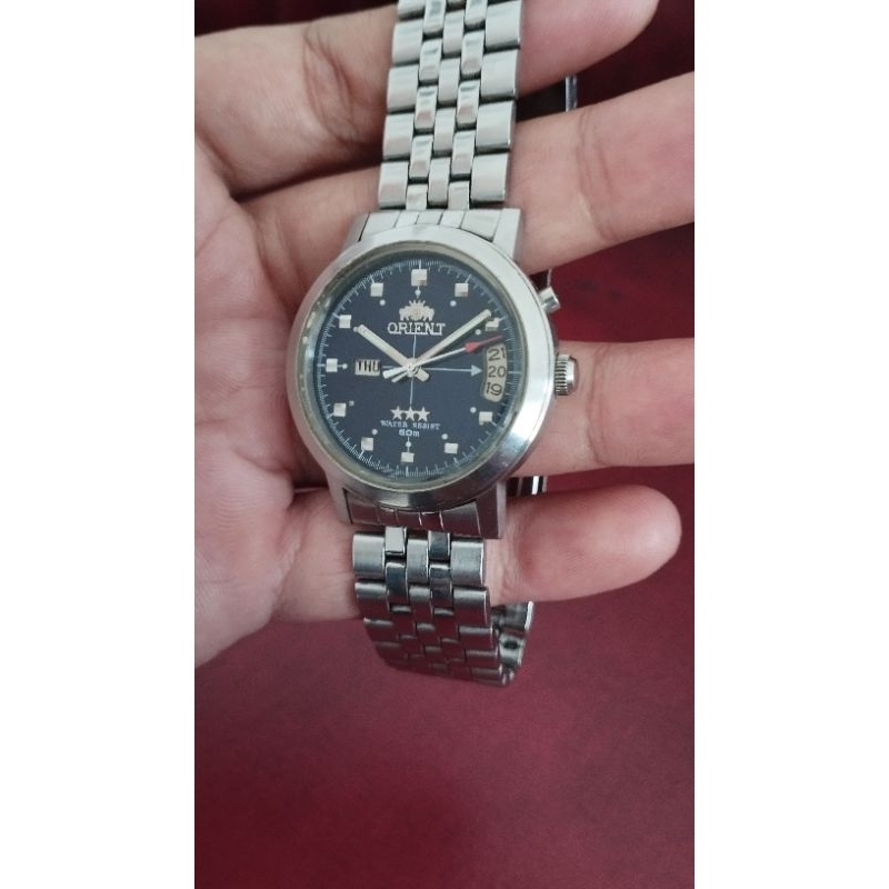 Jam Tangan Orient TriStar DayDate Dial Blue Automatic EM5G-CO Water Resistant Kolektor Item