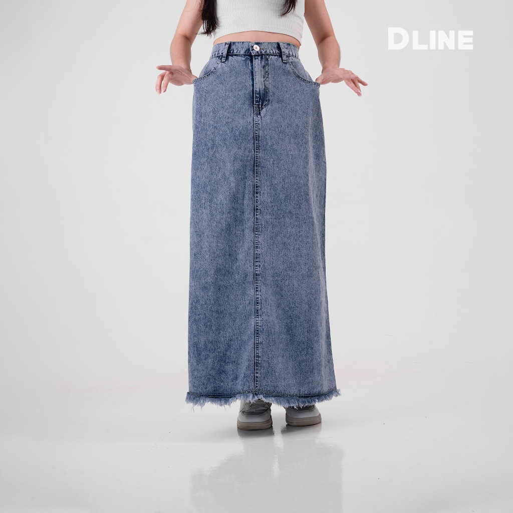 Bawahan Rok Jeans Panjang Muslim Span Rawis Jeans Lita Skirt - DLINE