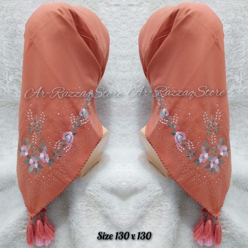 hijab segi empat bordir jumbo bunga tabur