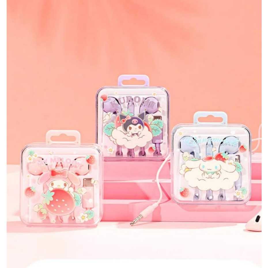 Earphone Kabel dan Case Transparant Ori Miniso Sanrio type C dan biasa