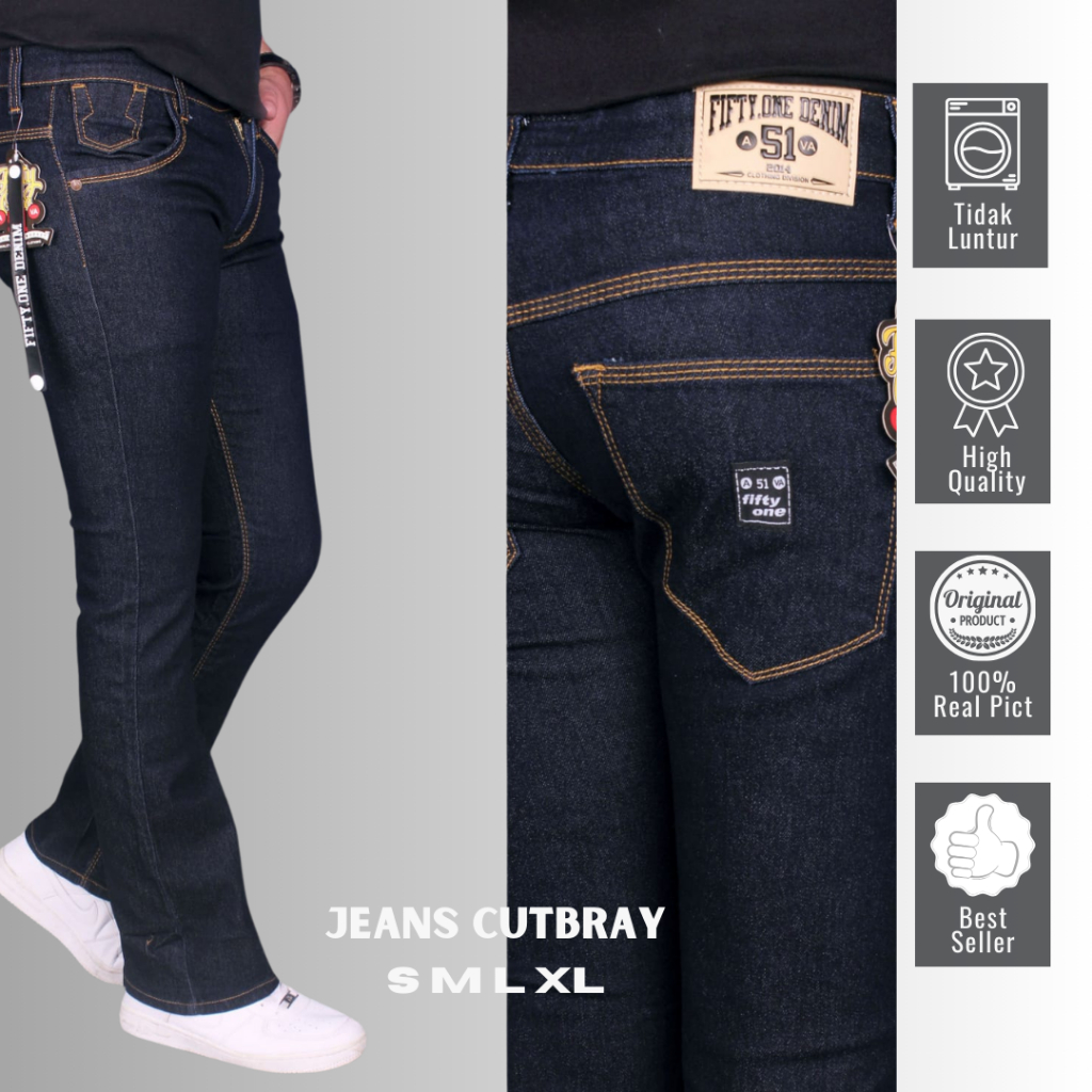 FIFTEEN DENIM -  Celana Jeans Pria Cutbray Original - Jeans Komprang Casual  - Celana Jeans Cutbray 