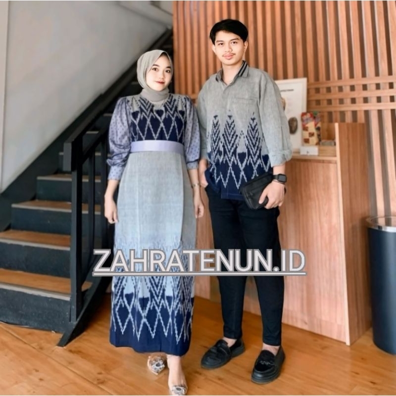 Baju Sarimbit Dress Fatma Set Tenun Couple Formal Pesta Hari Raya Kondangan Gamis wanita Kemeja Pria
