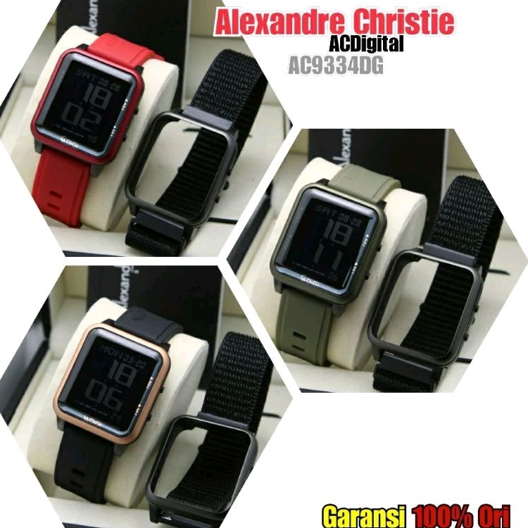 (STRAP+CASING) ORIGINAL jam tangan wanita Alexandre Christie AC 9344 Garansi 1 thn model digital