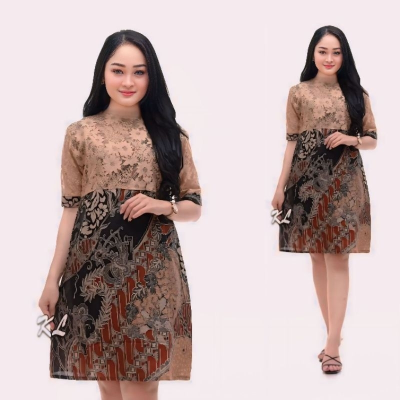 Tunik Batik Atasan Wanita Kantor Baju Batik Modern Lengan Pendek