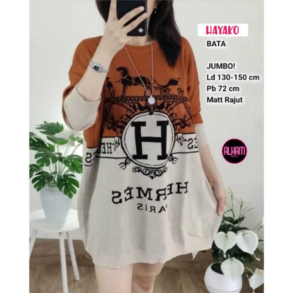 BLOUSE RAJUT WANITA JUMBO SIZE XXXL LD 130 PAKAIAN WANITA BAJU ATASAN OVERSIZE LENGAN PANJANG KOREAN