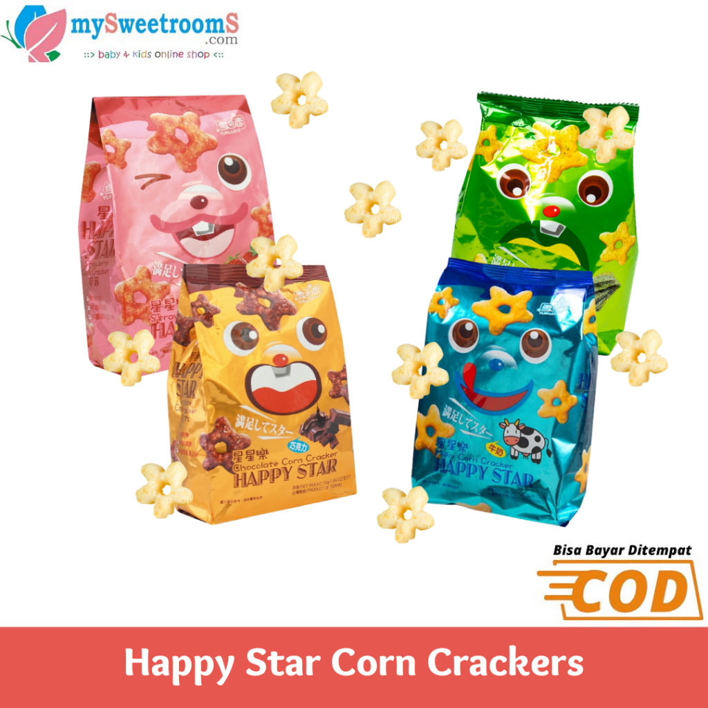 

Happy Star Corn Crackers 55gr / Cemilan / Snack / Anak / Jagung / MSG / BPOM