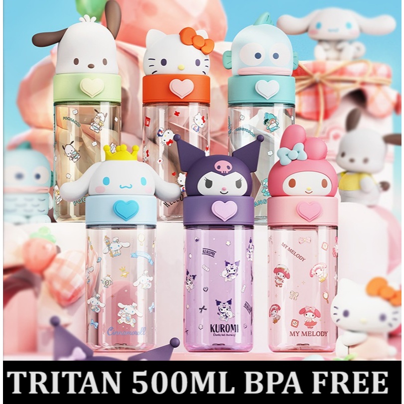 BT003 Botol Minum Air 3D Tritan 500 ml motif sanrio kepala boneka fancy BPA FREE bentuk kuromi my me