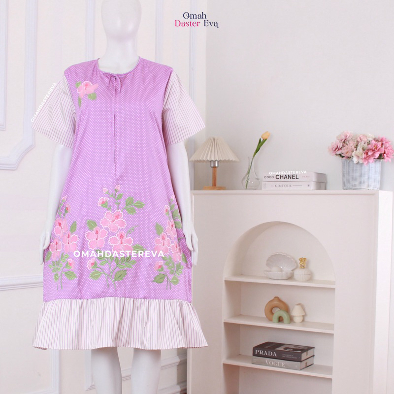 Omah Daster Eva | Daster Wanita Pendek Rumbai Bordir Cantik Malang Size S | Katun Jepang Premium |  