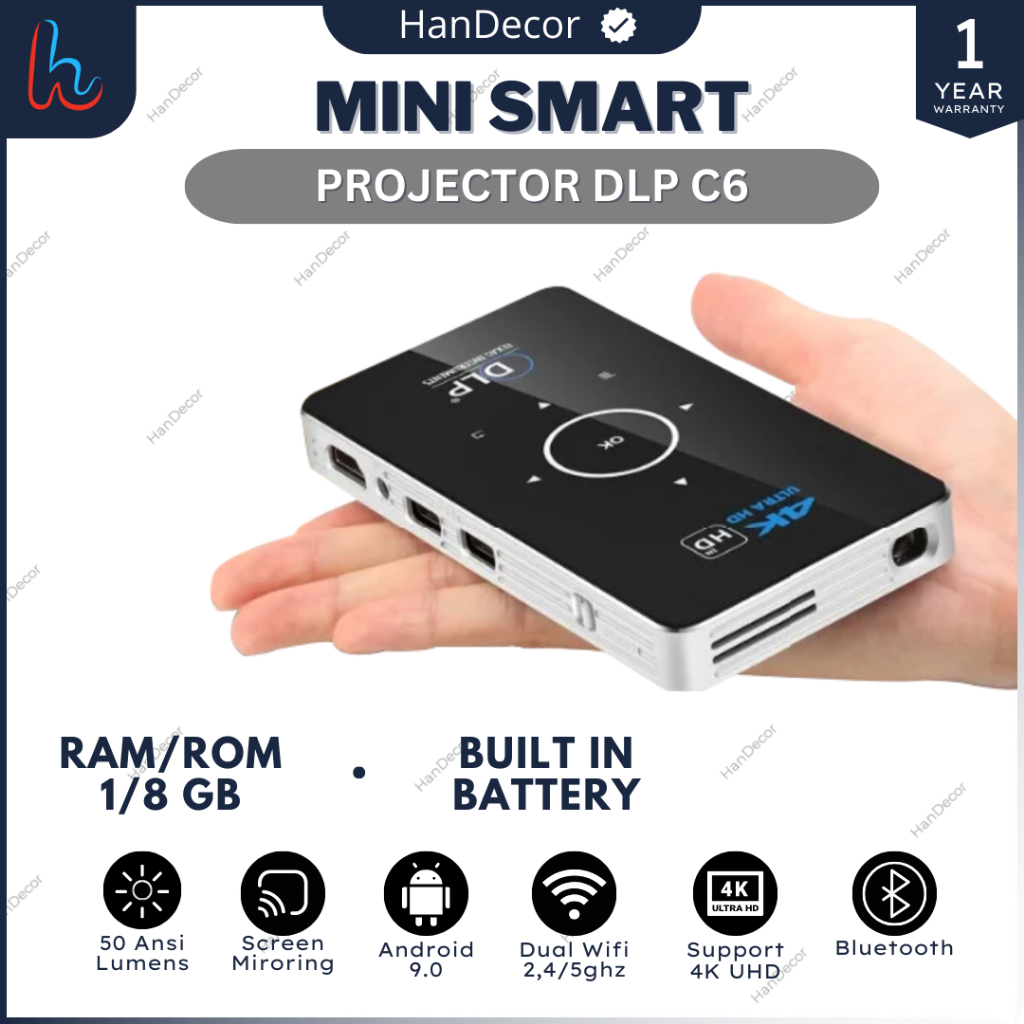 C6 DLP  | Mini DLP Proyektor C6 DLP Projector Proyektor Mini Smart Android 6 S905X 4 CORE