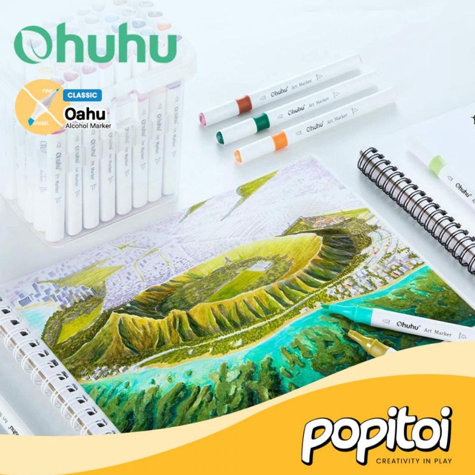 

OHUHU Oahu 48 Colors Dual Tip Fine Chisel Alcohol Art Markers Spidol Kuas Warna KODE V5K9