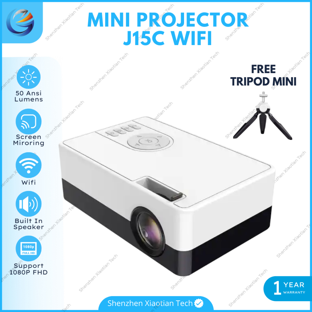 Proyektor Mini J15C Wifi 50 Ansi | Proyektor Mini Portable Wifi Screen Mirroring HP | Proyektor Mini