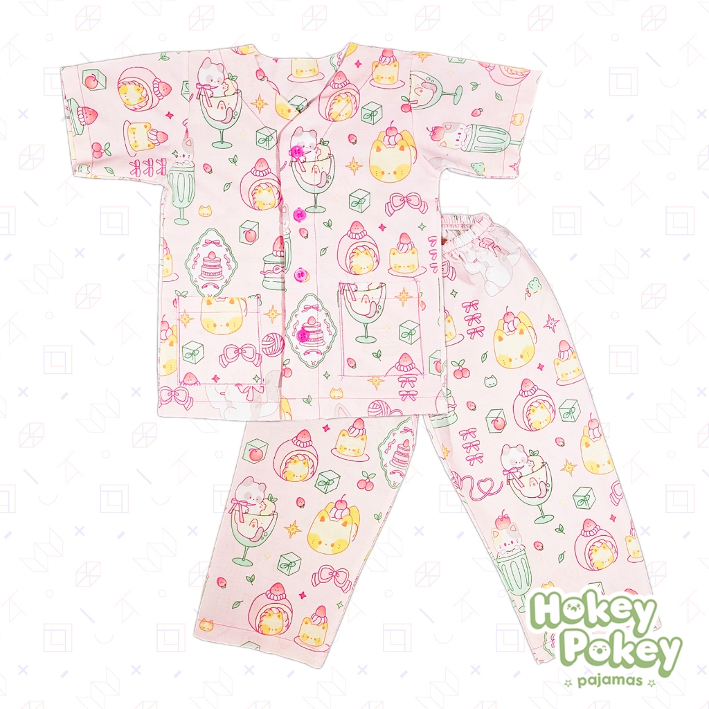 Setelan Baju Tidur Piyama Anak Perempuan Tanpa Kerah Motif Pudding
