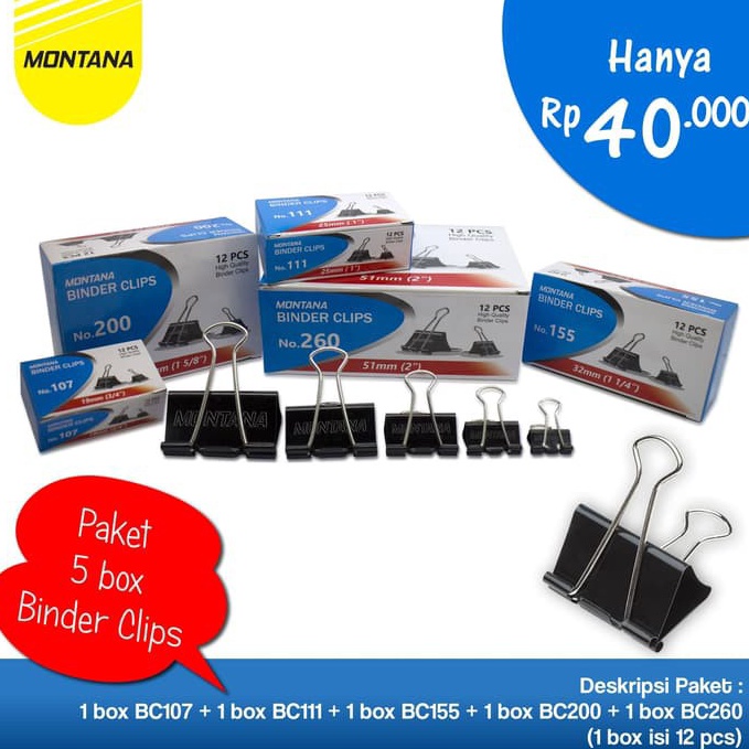 

MONTANA Paket Binder Clip MTBC26 MTBC2 MTBC155 MTBC111 MTBC17 KODE E2O3