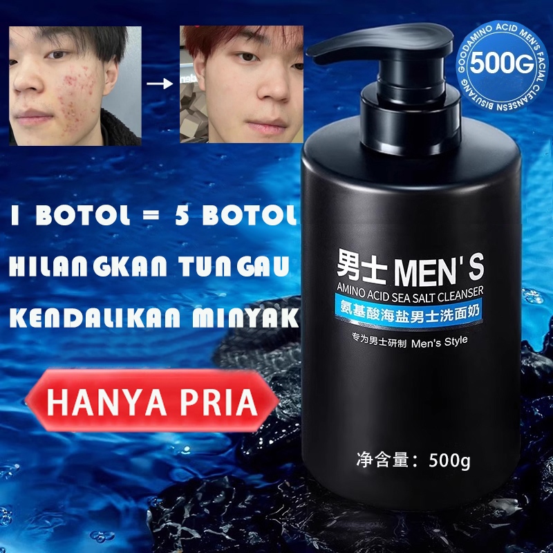 Pembersih Wajah Pria dengan Asam Amino Mengatasi Kulit Kusam Mengontrol Minyak Menghilangkan Tungau