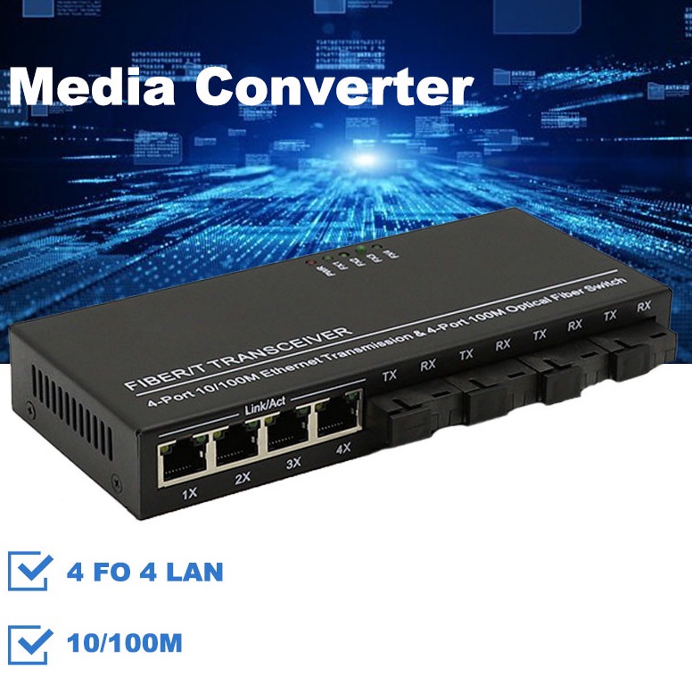 Media Converter 4 Port FO 4 Port LAN Switch Fiber Optic Konverter Fiber Optik 4 FO 4 LAN r W6H5