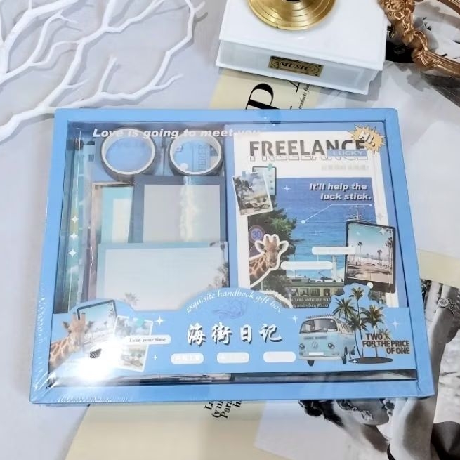 

Journal Kit Set Gift Box Lucu Isi 155pcs / Scrapbook Notebook Memo Pad Freelance