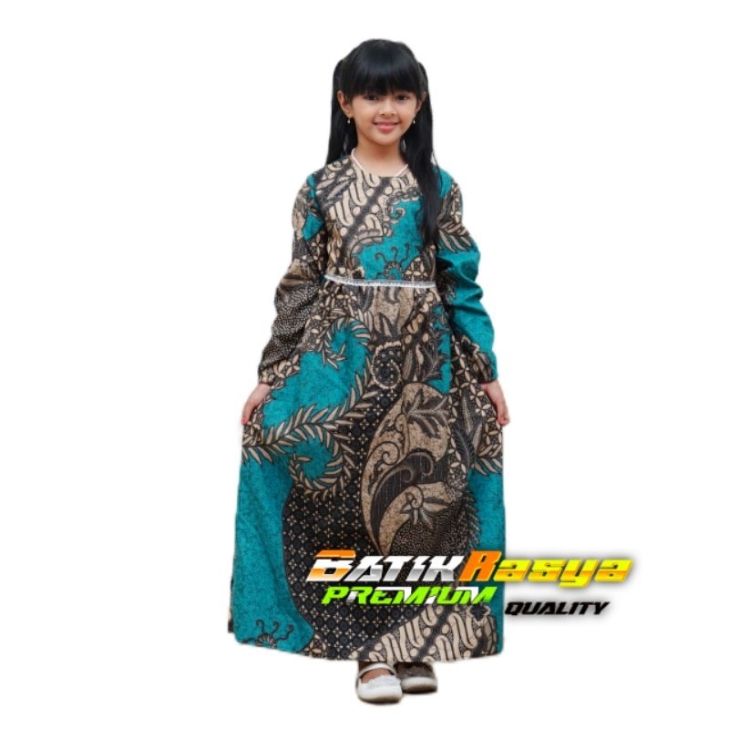 Baju Batik Anak Perempuan Usia 4 - 10 Tahun - Dress batik Anak - Gamis Anak - Batik Rasya