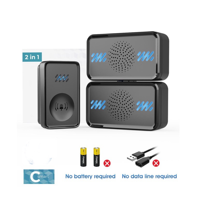 Bel Pintu Rumah Remote C Smart Black Wireless Waterproof Doorbell 1x Remote 2x Receiver Wireless Sel