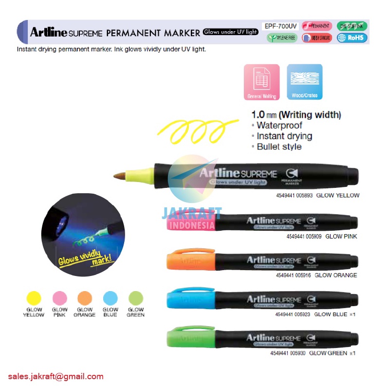 

TERLARIZZZ 1 Pcs Spidol Permanen Kecil ARTLINE Supreme Permanent Marker EPF7UV Glow In The Dark