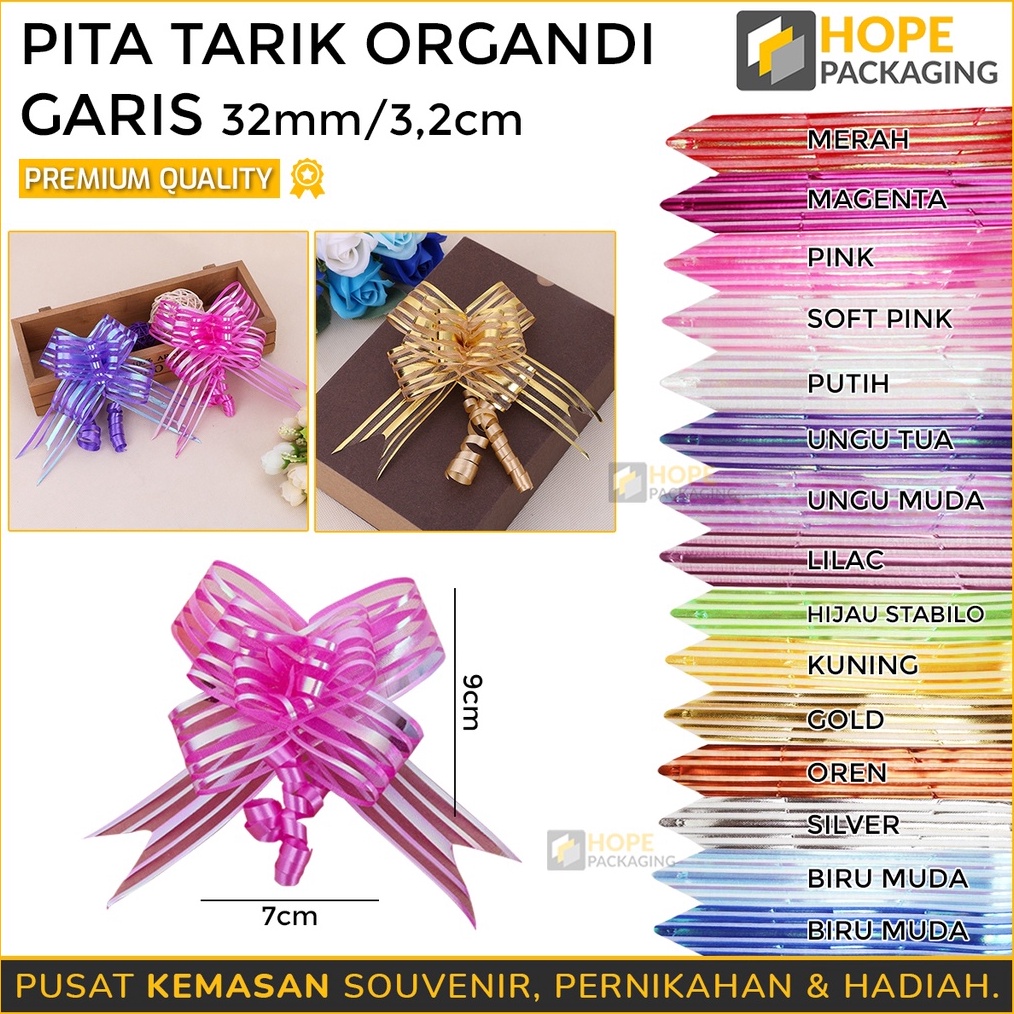 

PROMO MENARIK Harga 5 pcs Pita Jadi Pita Tarik Organdi Garis 32MM Pita Kado Hampers Bunga