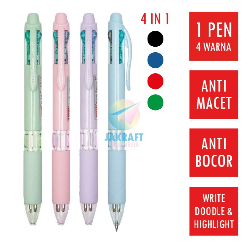 TERUPDATE 1 Pcs Pulpen Ballpoint 4 Warna in 1 Pen JOYKO BP348 QUACO 4 Pastel Barrel Tebal 7 mm Berku