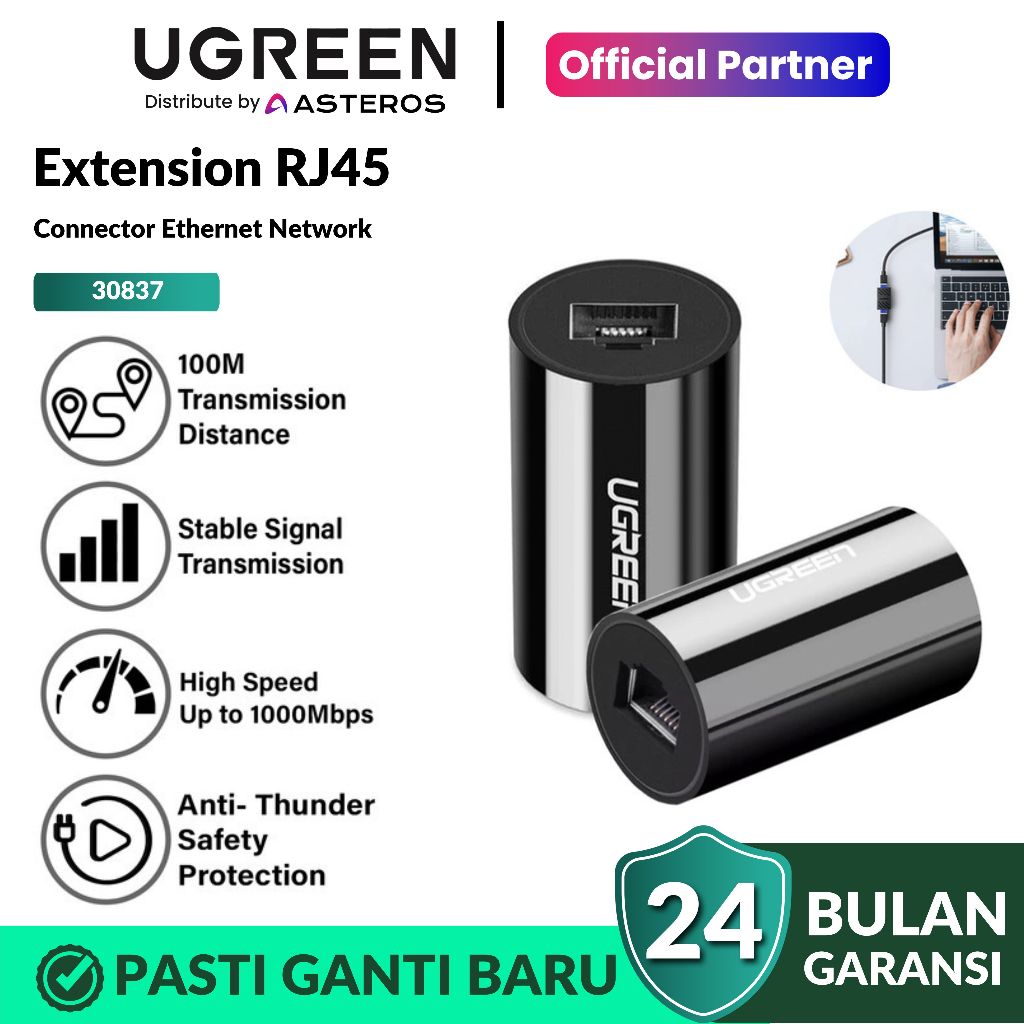 UGREEN Barel RJ45 Sambungan Kabel Lan Cat5 Cat6 Cat7 Anti Petir 30837