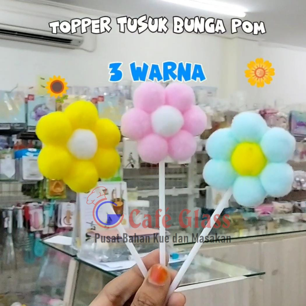 Topper Kue Matahari/Topper Cake Sunflower/Topper Kue Bunga Pom-Pom