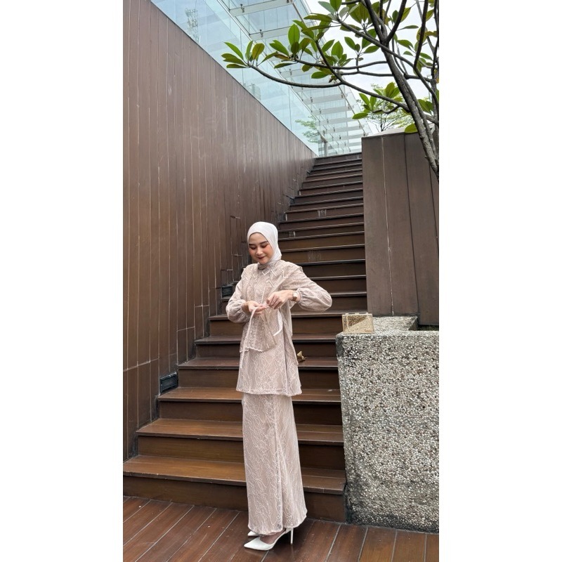 Oneset Felisya Kurung Melayu Malaysia Dress Pesta Setelan Wanita Baju Kondangan Kekinian Full Brokat