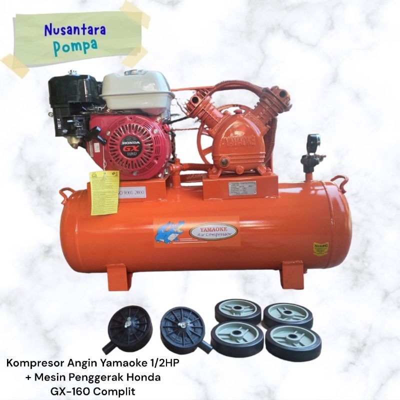 Kompresor Angin Yamaoke 1/2HP + Mesin Penggerak Honda GX-160 Complit