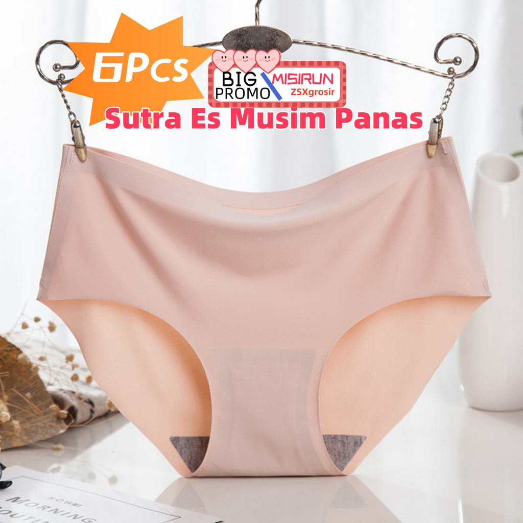 (COD✅) 6Pcs Cd seamless wanita Fashion Es Sutra CD Celana Dalam Wanita celana dalam wanita transpara