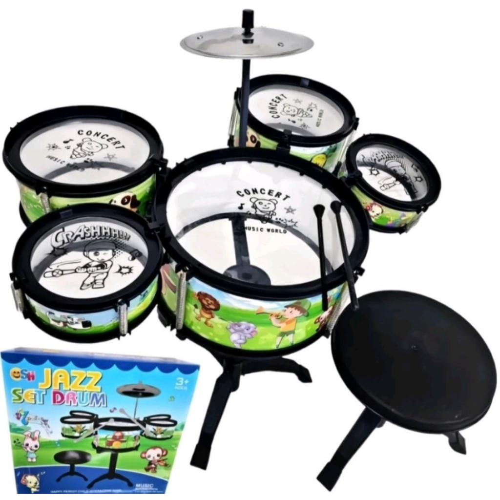 MAINAN ANAK ALAT MUSIK - JAZZ DRUM SET ISI 5PCS PLUS TEMPAT DUDUK - SH1235
