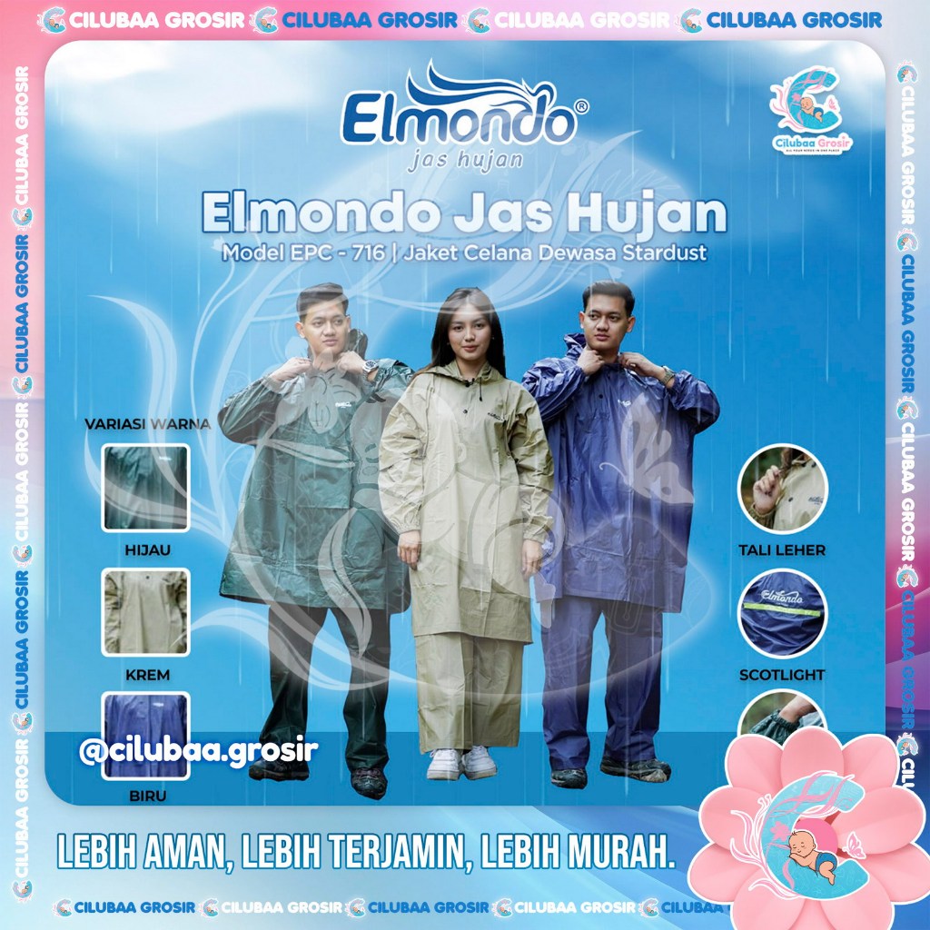 Jas Hujan Setelan Ponco || Poncho Lengan + Celana Dewasa PRIMA || ELMONDO 716