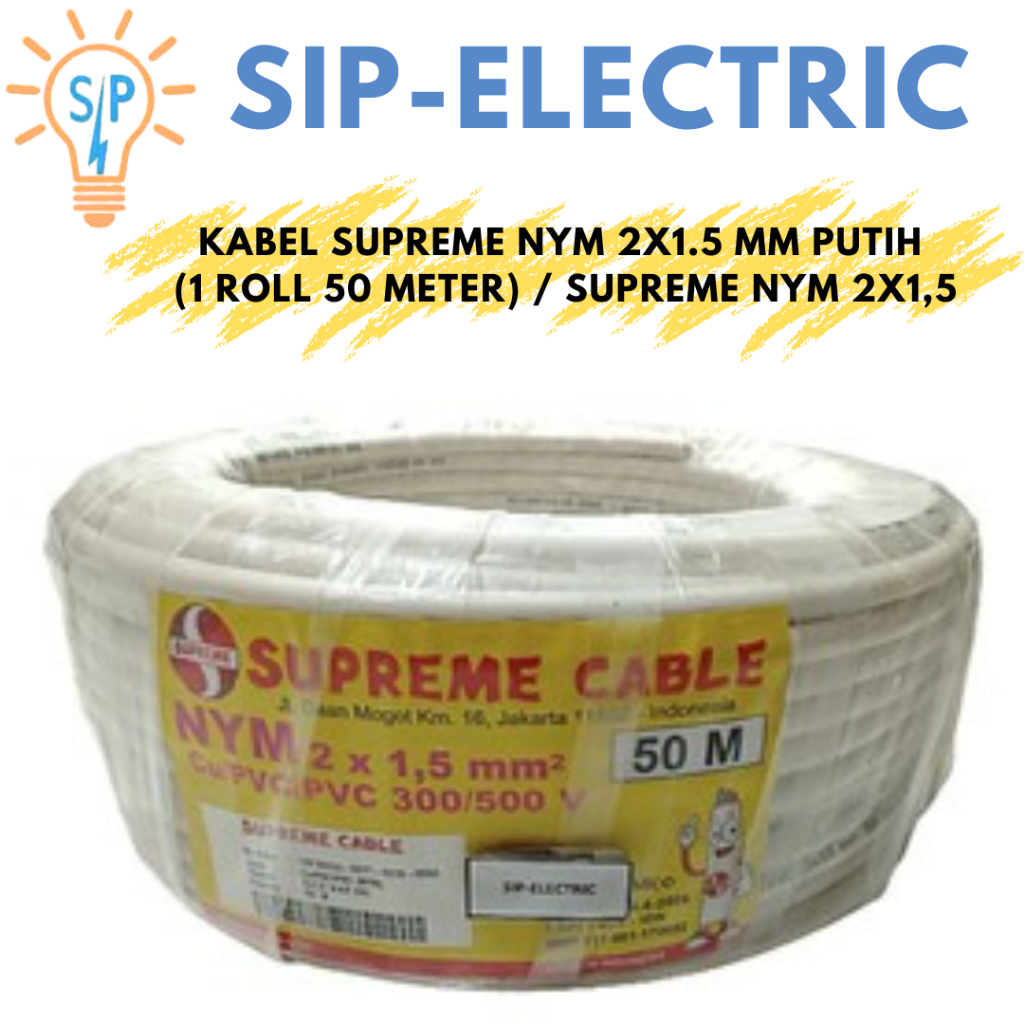 Kabel Supreme Nym 2X1.5 Mm Putih (1 Roll 50 Meter) / Supreme Nym 2X1,5 MM