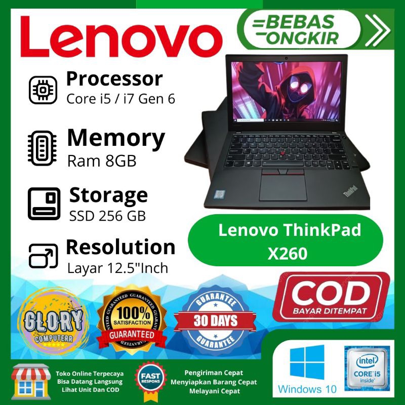 Lenovo Thinkpad X260 Core I5 / I7 Gen 6 Ram 8GB SSD 256GB, Layar 12.5"Inch HD Bergaransi