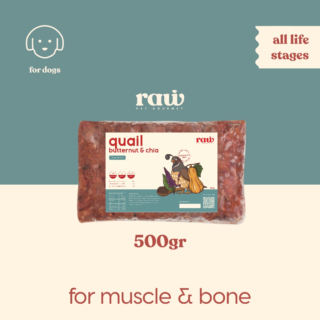 QUAIL, BUTTERNUT & CHIA // RAW PET GOURMET // MAKANAN ANJING