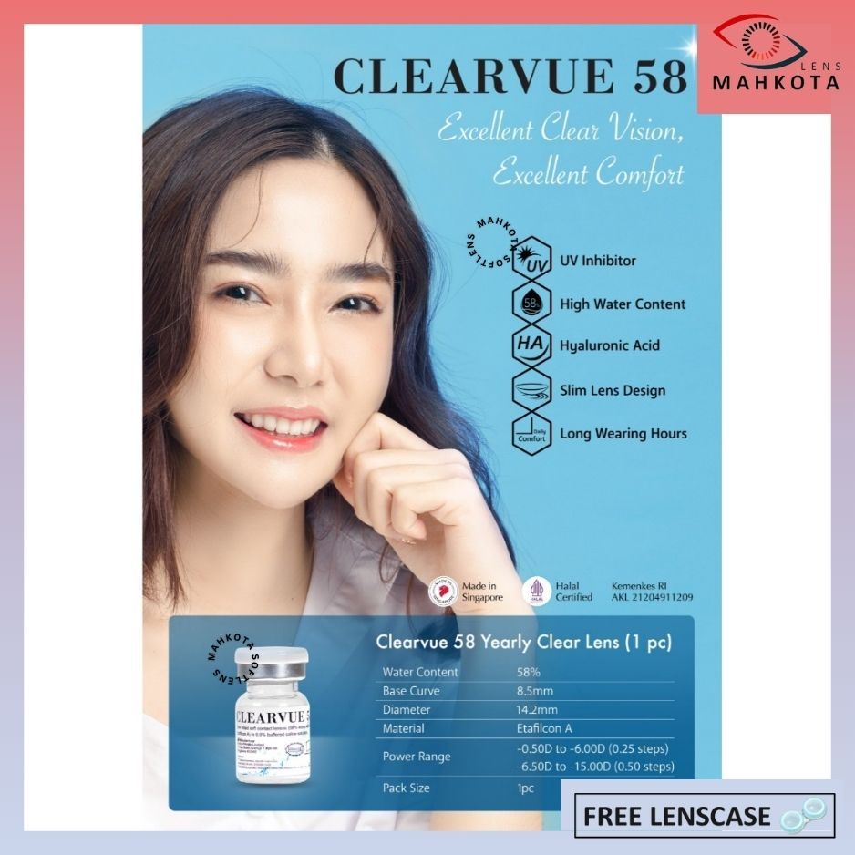 SOFTLENS BENING CLEARVUE 58 By FRESHKON 1 TAHUN (-0.50 SD -10.00) BISA BEDA MINUS DIA 14.00MM / Soft