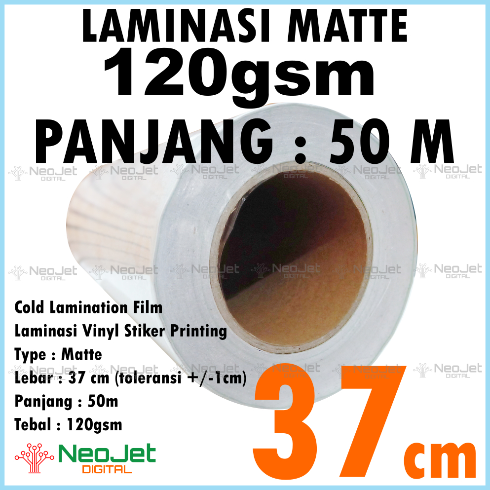 

Laminasi Dingin Matte 120 gsm lebar 37 cm 37cm panjang 50 meter Mate Doff Doft Buram untuk laminasi melindungi sticker vinyl inkjet