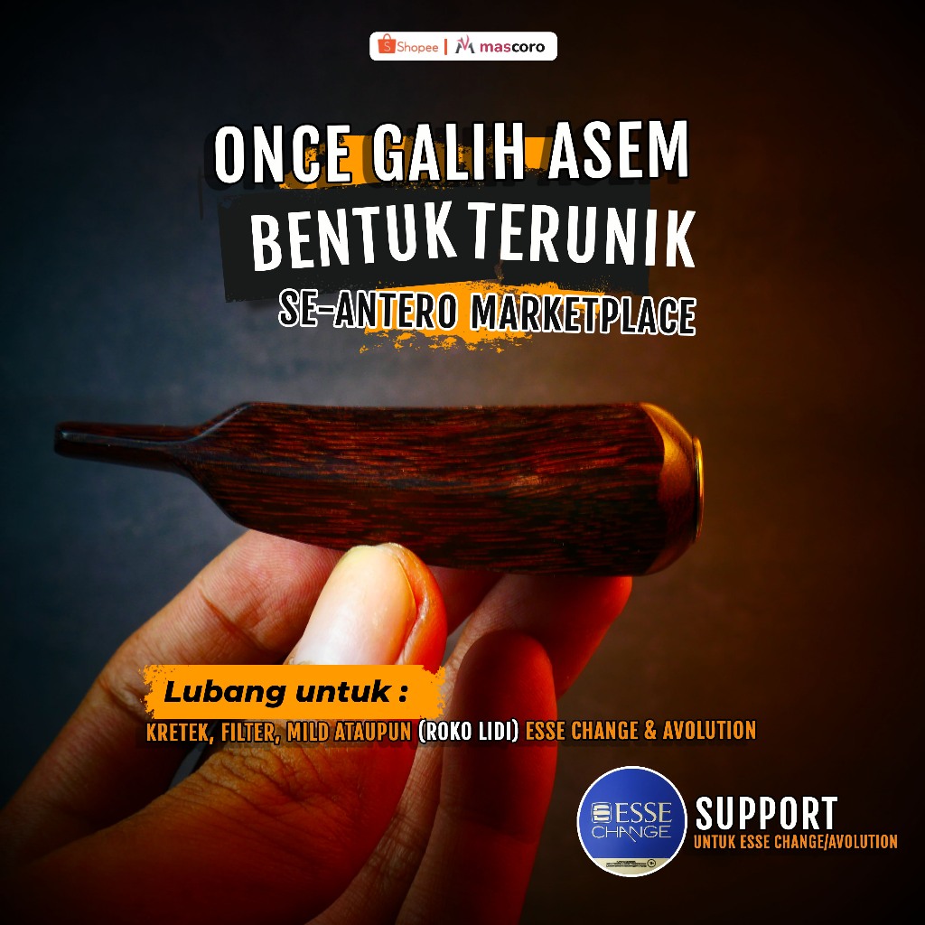 once cangklong pipa kayu galih asem bentuk uniq segi enam gading panjang 8-9cm pipa padudan roko coc