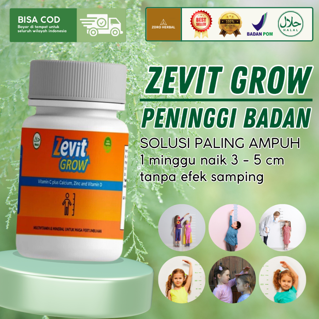 ZEVIT GROW Peninggi Badan - Suplemen Tinggi Badan -  Peninggi Badan Dewasa Remaja / ORIGINAL BPOM / 