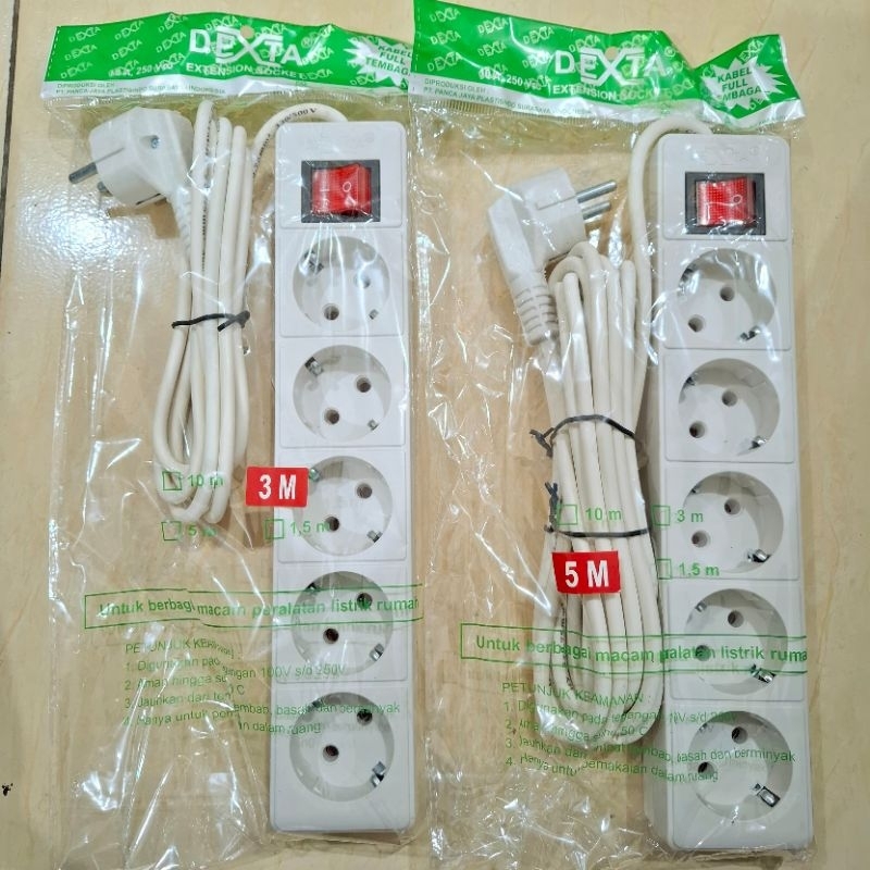 DEXTA Roll Kabel 5 Lubang 3 Meter / 5 Meter Stop Kontak On Off - SNI